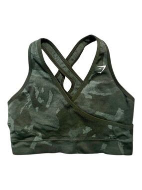 Gymshark Adapt Camo Seamless Sports Bra Forest Green Wrap Front Crossback Smal